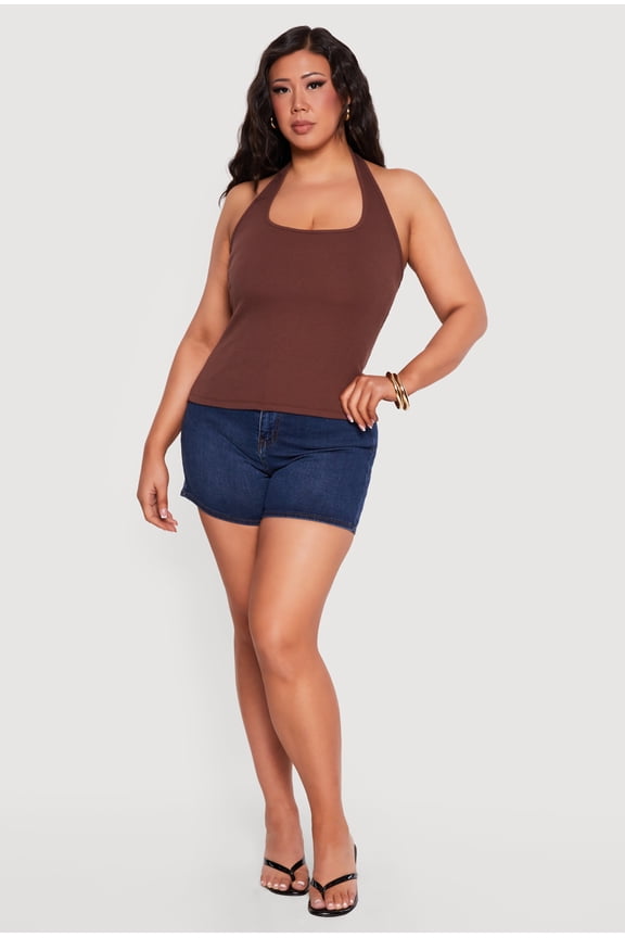 Women's Plus Size Ribbed Knit Halter Top