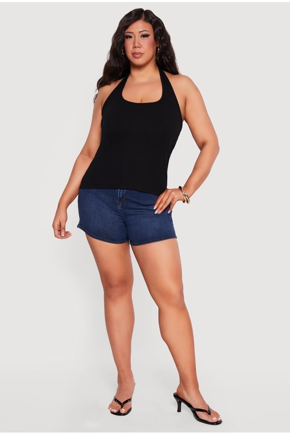 Women's Plus Size Ribbed Knit Halter Top