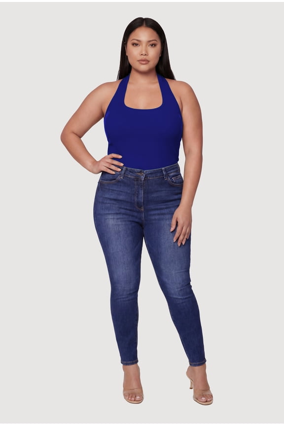 Women's Plus Size Ribbed Knit Halter Top