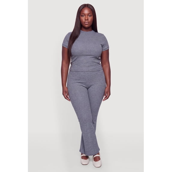Women's Plus Size Ribbed Knit High Waisted Flare Leg Pants