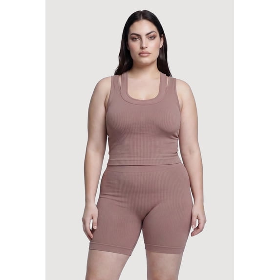 Women's Plus Size Ribbed Knit Scoop Neck Racerback Tank Top