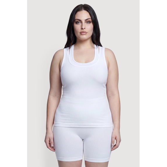 Women's Plus Size Ribbed Knit Scoop Neck Racerback Tank Top