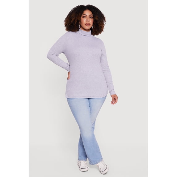 Women's Plus Size Ribbed Knit Turtleneck Long Sleeve Top