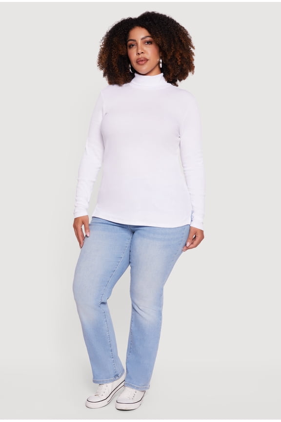 Women's Plus Size Ribbed Knit Turtleneck Long Sleeve Top
