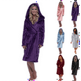 thumbnail image 1 of Women's Plus Size Robes Plush Fleece Hooded Long Bathrobe Thick Fluffy Nightgown Warm Comfy Housecoat with Pockets Sleepwea, 1 of 4