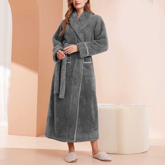 Women's Plus Size Robes, Unisex Casual Thickened Flannel Bathrobe Fashion Solid Color Sleepwear Home Clothing New Ladies Pajamas Dark Gray 3XL