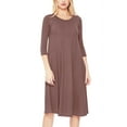thumbnail image 1 of Women's Plus Size Round Neck 3/4 Sleeves Solid A-Line Midi Dress, 1 of 4