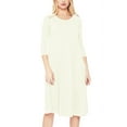 thumbnail image 1 of Women's Plus Size Round Neck 3/4 Sleeves Solid A-Line Midi Dress, 1 of 4