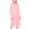 thumbnail image 1 of Women's Loose Fit 3/4 Sleeve Round Neck Jersey Knit A-Line Solid Midi Dress, 1 of 4