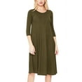 thumbnail image 1 of Women's Plus Size Round Neck 3/4 Sleeves Solid A-Line Midi Dress, 1 of 4