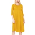 thumbnail image 1 of Women's Plus Size Round Neck 3/4 Sleeves Solid A-Line Midi Dress, 1 of 4