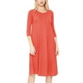 thumbnail image 1 of Women's Plus Size Round Neck 3/4 Sleeves Solid A-Line Midi Dress, 1 of 4