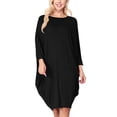 thumbnail image 1 of Women's Plus Size Round Neck Draped Side 3/4 Dolman Sleeves Dress, 1 of 4