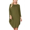 thumbnail image 1 of Women's Plus Size Round Neck Draped Side 3/4 Dolman Sleeves Dress, 1 of 4