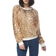 thumbnail image 1 of Women's Plus Size Round Neck Sequin Casual Sweatshirt, Gold, Medium, 1 of 6
