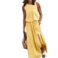 thumbnail image 1 of Women's Plus Size Round Neck Sleeveless Slit Maxi Dress with Pockets 95% polyester and 5% spandex Soft Breathable, 1 of 22