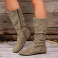 thumbnail image 1 of Women’s Plus Size Round Toe Side Zipper Mid Calf Boots, Low Heel Comfort Mid Shaft Boots, Versatile Casual Winter Boots for Wide Feet Women Khaki 6, 1 of 7