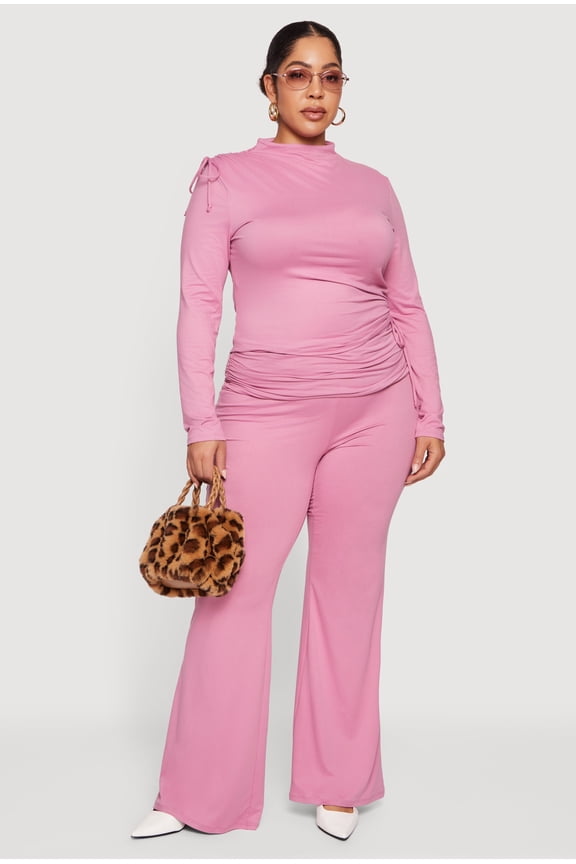 Women's Plus Size Ruched Fold Over Flare Leg Pants