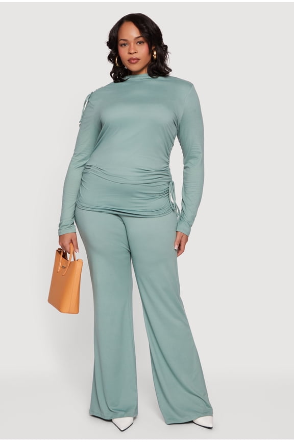 Women's Plus Size Ruched Fold Over Flare Leg Pants