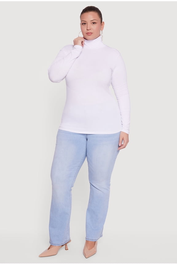 Women's Plus Size Ruched Funnel Neck Long Sleeve Top