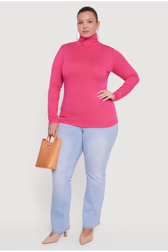 Women's Plus Size Ruched Funnel Neck Long Sleeve Top