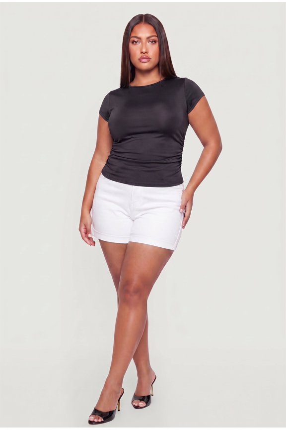 Women's Plus Size Ruched Side Short Sleeve Top