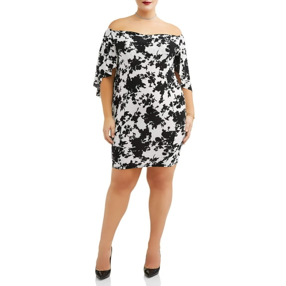 Women's Plus Size Ruffle Cape Dress