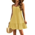 thumbnail image 1 of Women's Plus Size Ruffle Hem Cami Mini Dress Spaghetti Strap Swig Flowy Summer Loose Short Dresses Yellow S, 1 of 4
