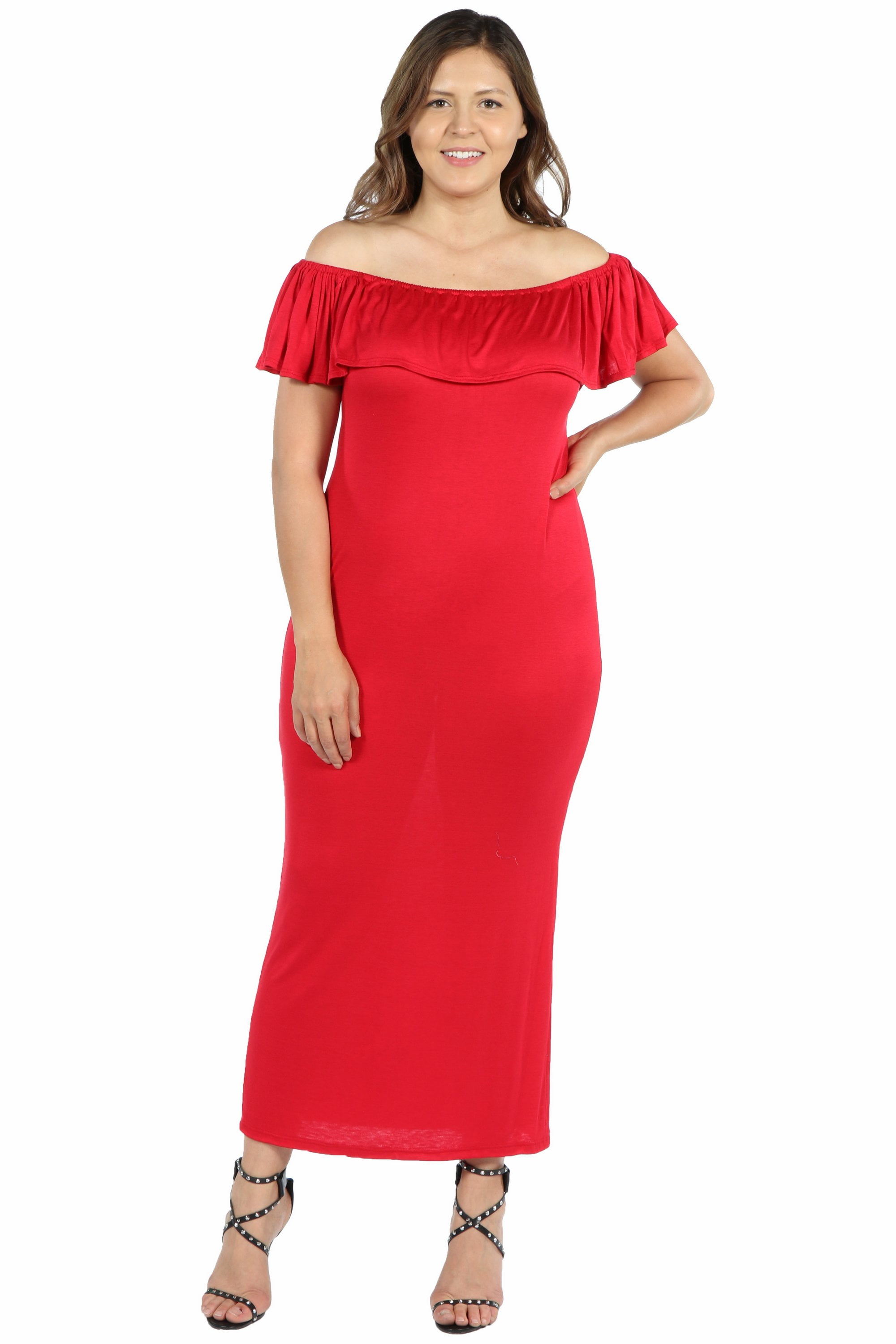 Womens Plus Size Ruffle Off The Shoulder Maxi Dress