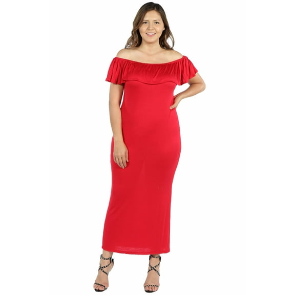 Women’s Plus Size Ruffle Off The Shoulder Maxi Dress
