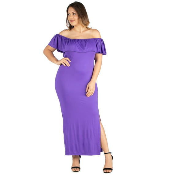 Women’s Plus Size Ruffle Off The Shoulder Maxi Dress