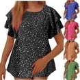 thumbnail image 1 of Women's Plus Size Ruffle Short Sleeve Blouse Dressy Casual Round Neck Tunic Tops Summer Trendy Dot Print Loose Fit Shirts, 1 of 6