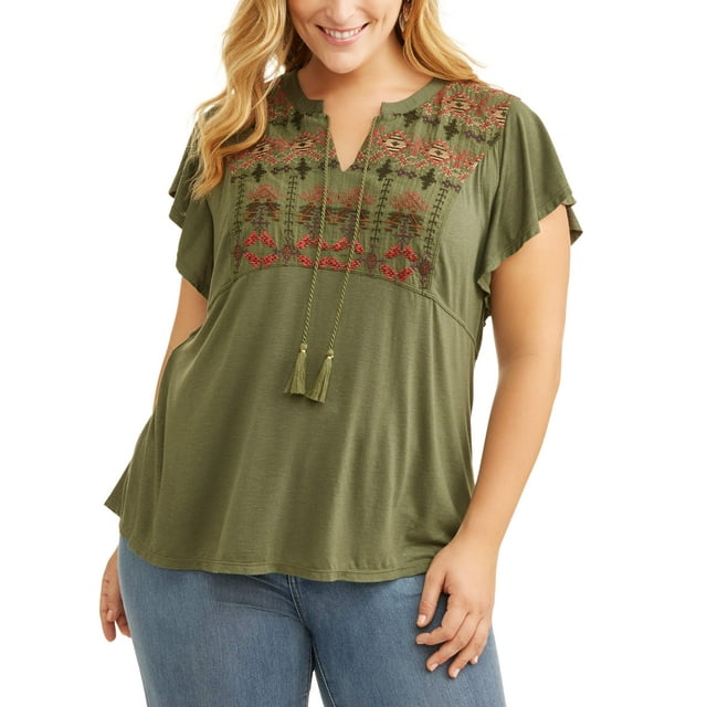 Women's Plus Size Ruffle Sleeve Top - Walmart.com