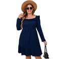 thumbnail image 1 of Women's Plus Size Ruffle Square Neck Long Sleeve Dress A Line High Waist Midi Dress with Belted, 1 of 5