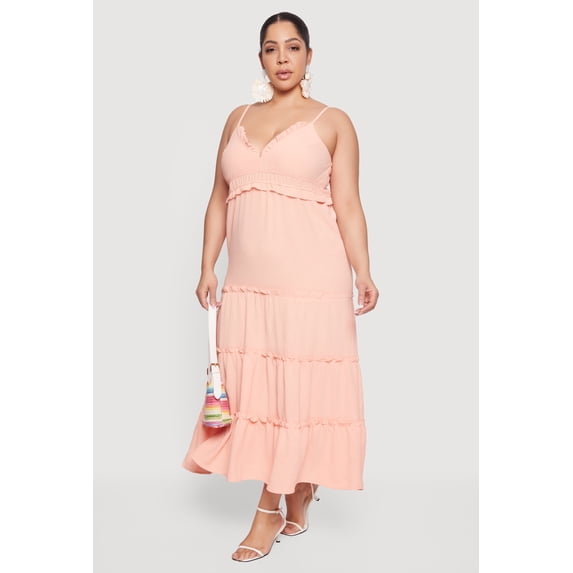 Women's Plus Size Ruffle Trim Tiered Maxi Dress