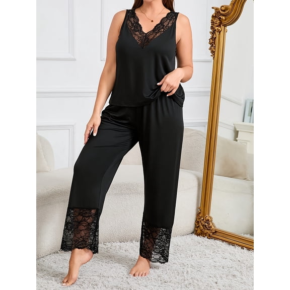 Generic Sleeveless V-Neck, Wide-Leg, Loungewear Set, 2 Pack (Women's Plus)