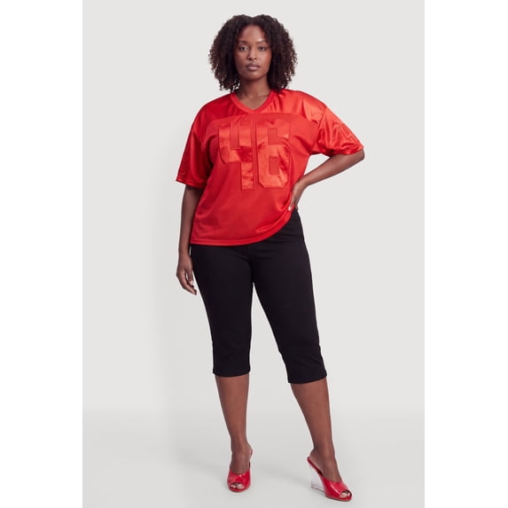 Women's Plus Size Satin Patch Graphic Football Jersey