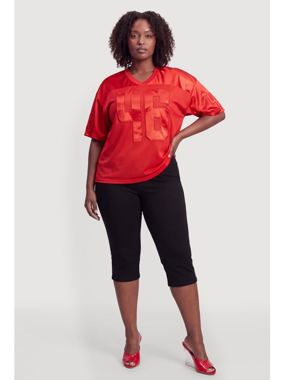 Women's Plus Size Satin Patch Graphic Football Jersey