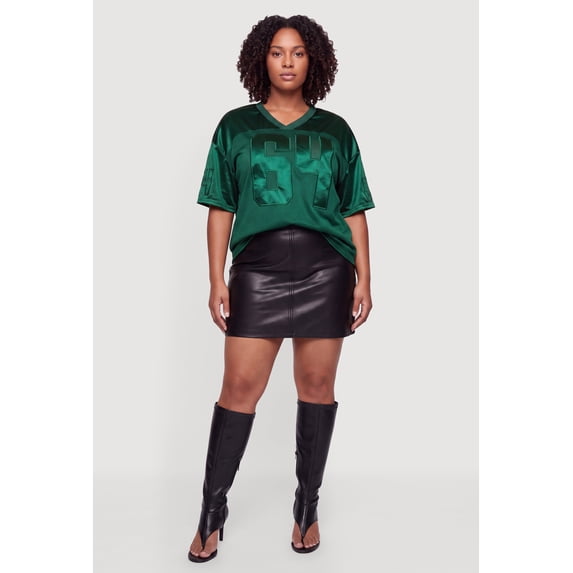 Women's Plus Size Satin Patch Graphic Football Jersey
