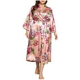 thumbnail image 1 of Women's Plus Size Satin Robes Vintage Boho Floral Silky Short Kimono Robe Bridesmaid Bride Birthday Party Nightwear, 1 of 4