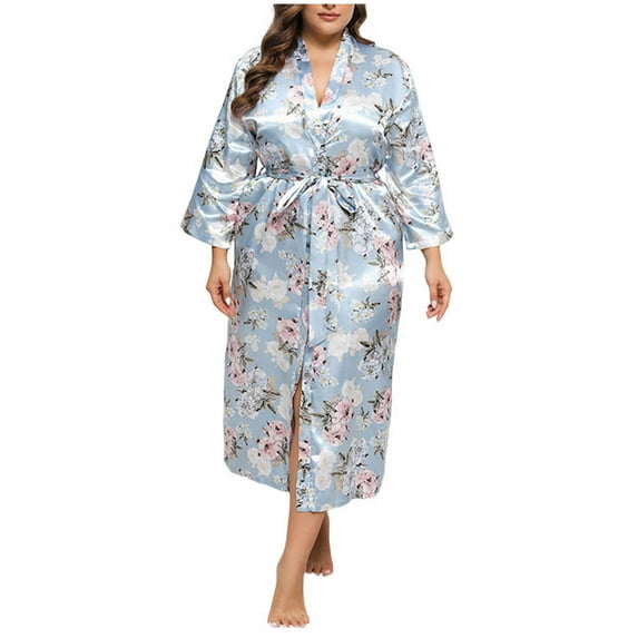 Women's Plus Size Satin Robes Vintage Boho Floral Silky Short Kimono Robe Bridesmaid Bride Birthday Party Nightwear
