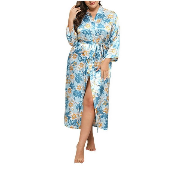 Women's Plus Size Satin Robes Vintage Boho Floral Silky Short Kimono Robe Bridesmaid Bride Birthday Party Nightwear