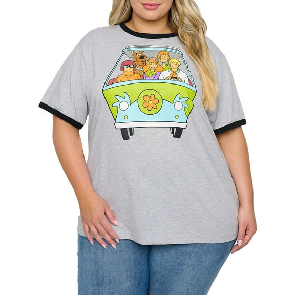 Women's Plus Size Scooby-Doo T-Shirt Ringer Mystery Machine Heather Gray
