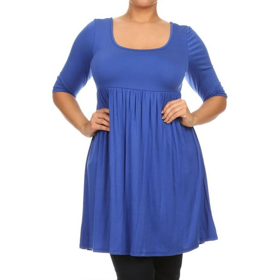 Women's Plus Size Scoop Neck 3/4 Sleeves  Babydoll Midi Mini Dress