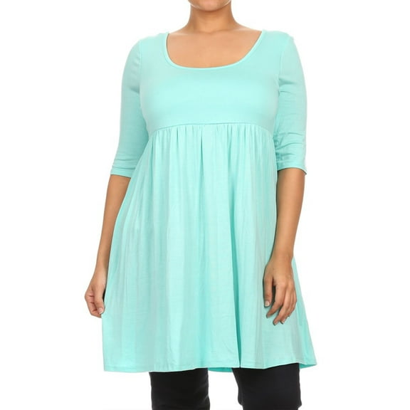 Women's Plus Size Scoop Neck 3/4 Sleeves  Babydoll Midi Mini Dress