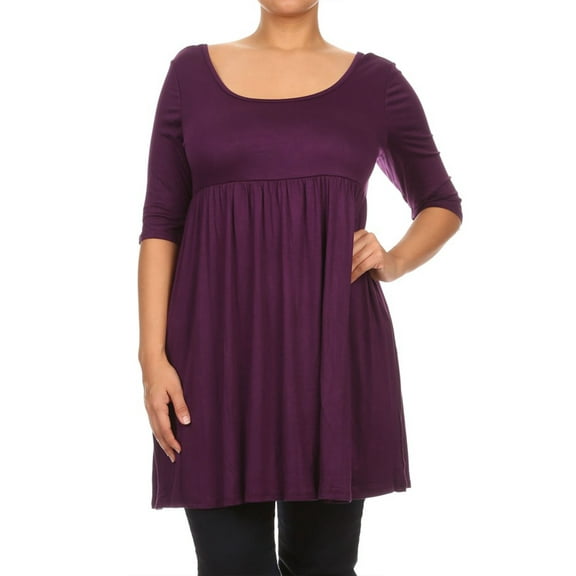 Women's Plus Size Scoop Neck 3/4 Sleeves  Babydoll Midi Mini Dress