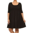 thumbnail image 1 of Women's Plus Size Scoop Neck 3/4 Sleeves  Babydoll Midi Mini Dress, 1 of 5