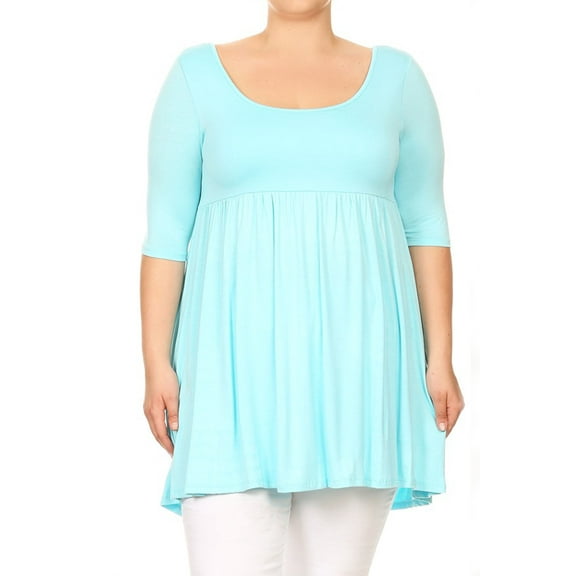 Women's Plus Size Scoop Neck 3/4 Sleeves  Babydoll Midi Mini Dress