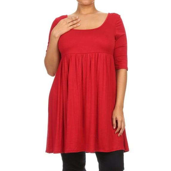 Women's Plus Size Scoop Neck 3/4 Sleeves Babydoll Midi Mini Dress