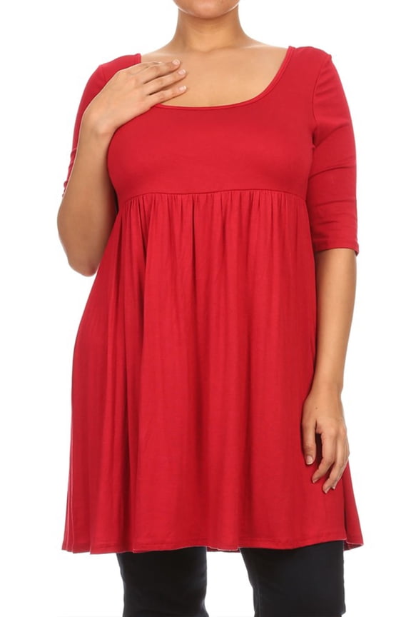 Women's Plus Size Scoop Neck 3/4 Sleeves Babydoll Midi Mini Dress